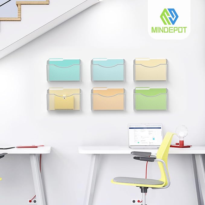 MINDEPOT Wall File Organizer, Hanging Wall File Holder, 1 Pack, White | Heavy Duty Iron, Metal Mesh Wall Mount, Single Pocket, Mail Organizer, for Office School Classroom Home, Letter A4 Size - Image 7