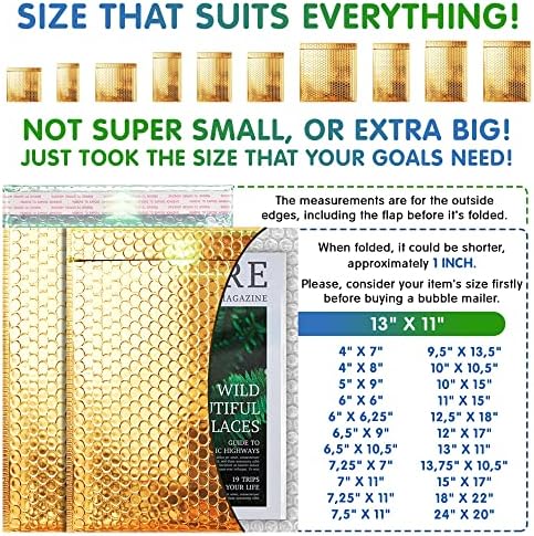 Gold Metallic Bubble Mailers, 13 x 11 Inches. Pack of 50 Padded Envelopes Waterproof. Opaque Metallic Bubble Envelope Mailer Self-Seal. Waterproof Padded Shipping Envelopes for Gifts - Image 4