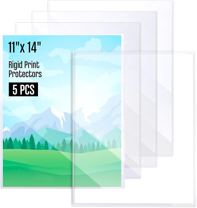 5 Pcs 11x14 Inch PVC Rigid Print Protectors, Heavy Duty Hard Plastic Poster Sleeves for Prints, Magazines, Photos & Paper, Ideal Rigid Menu Covers Paper Page Protectors by Henoyso