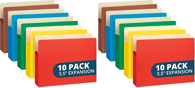 Blue Summit 10 Expanding File Pockets, Accordion File Folders Letter Size, 3.5” Expandable Pockets, Assorted Colors (Pack of 2) by BlueSummitSupplies