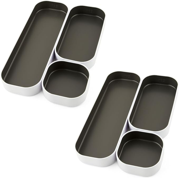 Three by Three Seattle Metal Stacking Bins Drawer Organizer, 6-Pc (Gray) | Food-safe stackable metal bins; customize your drawer layout; great for kitchen, bathroom, vanity & office drawers - Image 5