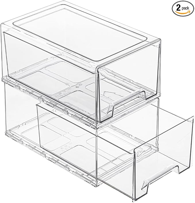 Clear Acrylic Stackable Storage Drawers, Plastic Refrigerator Organizer Bins with Handles for Undersink, Cabinet, Fridge, Closet, Pantry, Office, Bathroom, Kitchen(2 Pack) by PiJeyiee