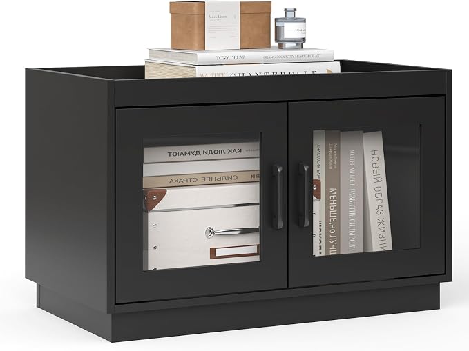 Stackable Storage Drawers, 28" Wide Storage Bins with 2 Doors | Closet Organizers, Wood Stackable Closet Organizer Modern Large Stackable Units for Living Room Hallway Bedroom, Black by PinkMuse