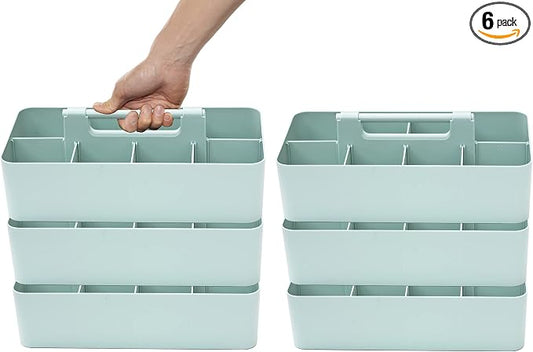 -Large Portable Caddy, DIY Dividers, 8 Compartments, School Office Supplies Home Business Organizer,Portable Basket with Handle Storage Organizer Modern Made in USA (6 PACK, Mint) by EnjoyOrganizer