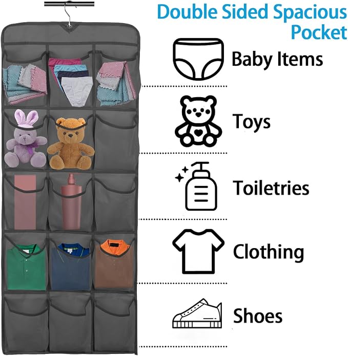 30 Large Pockets Dual Sided Hanging Shoe Organizer Double-Side Closet Storage Shelves with Rotating Hanger Space Saving Storage Bag Portable Shoe Rack Holder for Bedroom Laundry Room,Black - Image 2