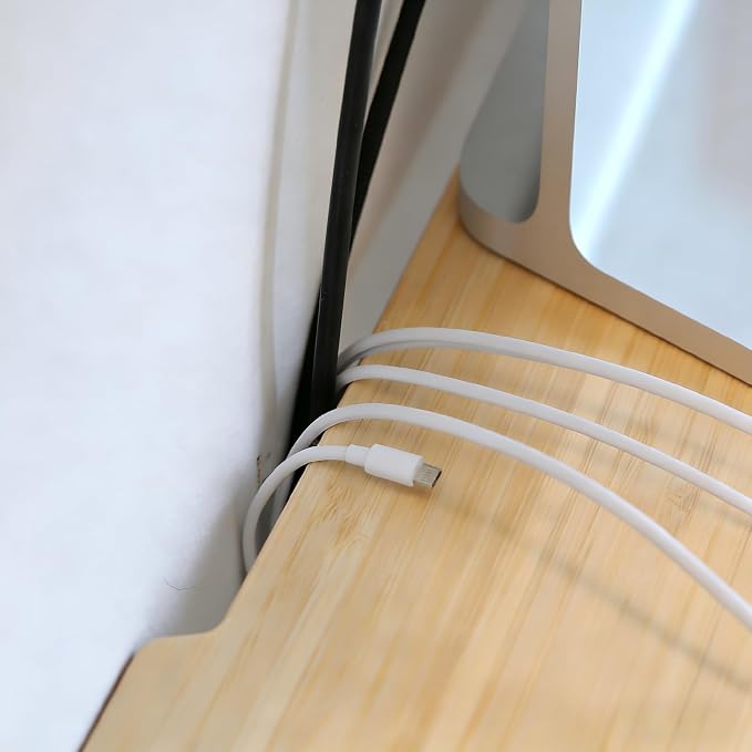 Bamboo Monitor Stand Riser with Cable Routing Slot and Storage | 23.6-inch Wide, Ergonomic Desk Shelf, Natural Wood Desktop Organizer for Monitor Laptop Printer, Home Office Accessory - Image 3