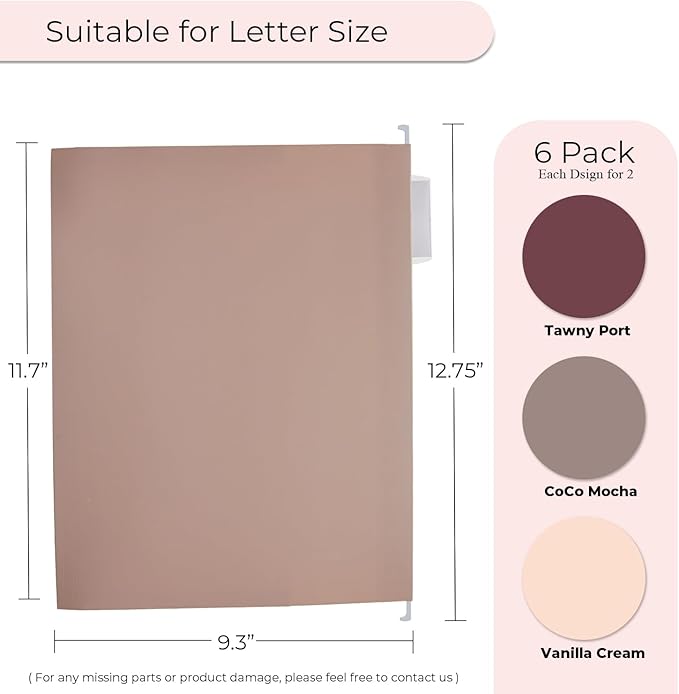 Y YOMA Letter Size - 6 Pack Extra Capacity Hanging File Folders Accordion Decorative File Folder Cute Colored Hanging Folder Organizer for Office Home with 1/5-Cut Adjustable Tabs, Mocha Color - Image 4