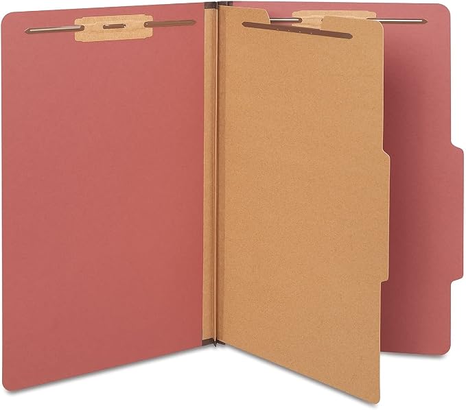 Staples Classification Folders, Legal Size, 2/5‑Cut Top Tab, Red, 1‑Divider, Heavy‑Duty Fastener Design – 20/Box by Staples
