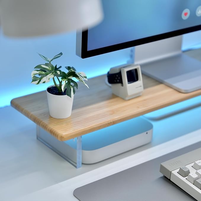 Bamboo Monitor Stand, Desk Shelf with Acrylic Legs and RGB Lights | 31.5-Inch Wide, 3.3-Inch Clearance, Fits Monitor, Laptop, Printer and Speakers for Small Desks - Image 9