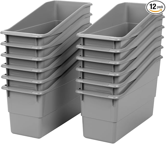 Really Good Stuff Durable Book & Binder Holders 12-Pack, Pebble | Ideal for Narrow or Vertical Storage Needs, Book, Magazine, File Folder, & Binder Holders, Classroom Organization Made Easy by ReallyGoodStuff