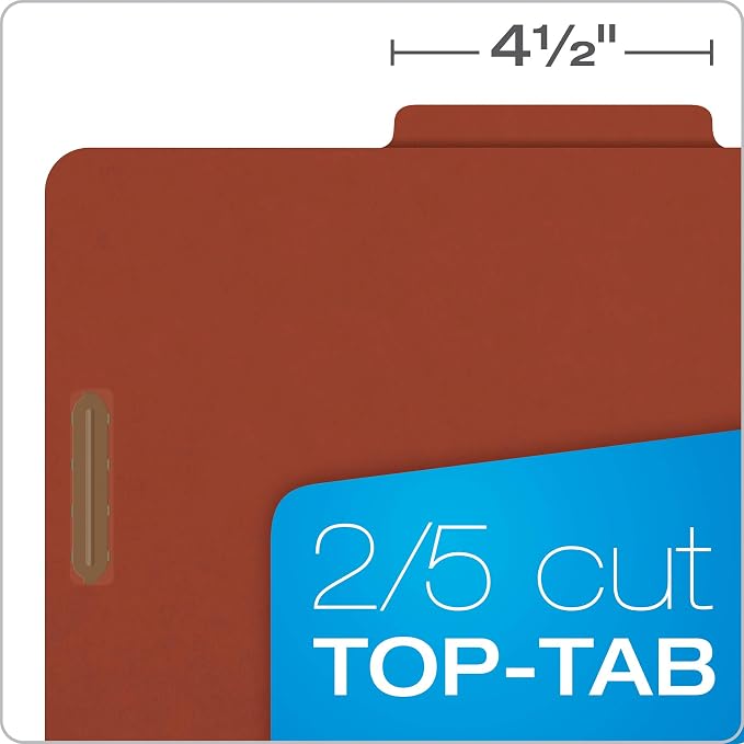 Pendaflex Pressboard Classification File Folders, 3 Dividers, 2" Embedded Fasteners, 2/5 Tab Cut, Letter Size, Red, Box of 10 (1357R) - Image 5