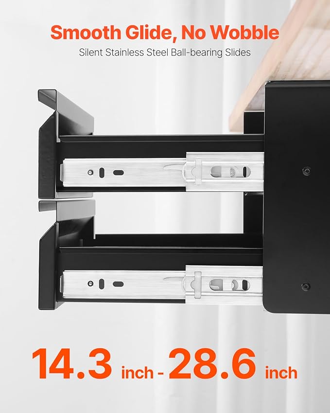 VEVOR Under Desk 2 Layer Slide Out Drawer, 16 inch Under Desk Pull-out Drawer for Home Office Sit Stand Workstation, Black - Image 4