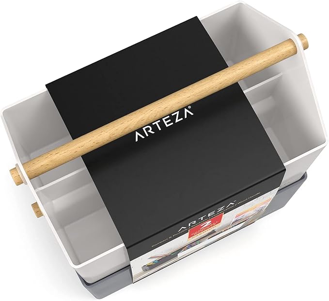 ARTEZA Plastic Portable Craft Storage Organizer, Pack of 2, Gray and Ivory, 3-Sectioned Plastic Basket with Handle, Caddy Organizer - Image 4