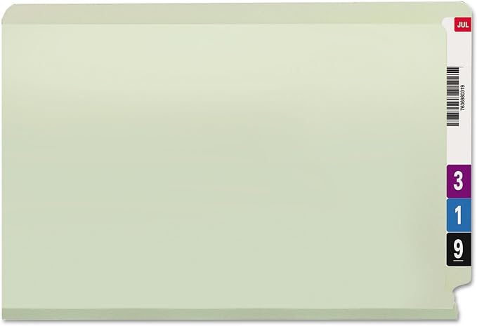 Smead End Tab Pressboard Fastener File Folder with SafeSHIELD Fasteners, 2 Fasteners, 1" Expansion, Legal Size, Gray/Green, 25 per Box (37705) - Image 4