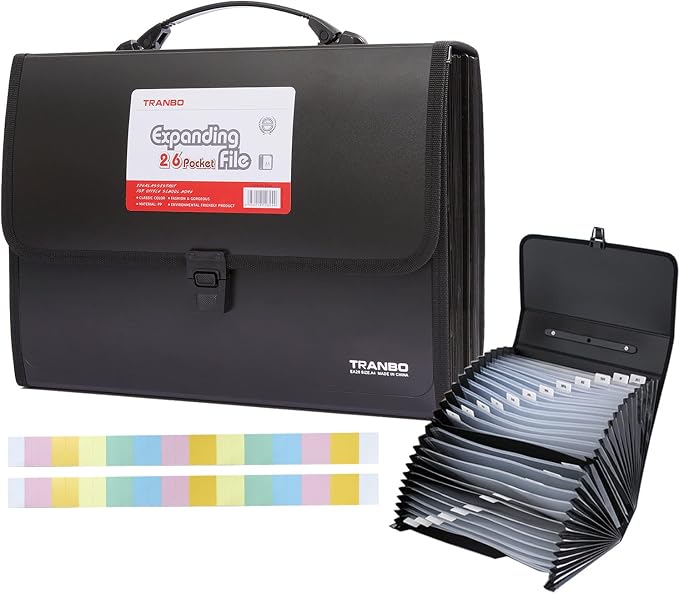 25 Pockets Letter Size/A4 Accordion File Organizer with Handle, TRANBO Expanding File Folder, Expandable Document Paper Organizer for Travel School Office - 1 Pack by TRANBOTrustBest