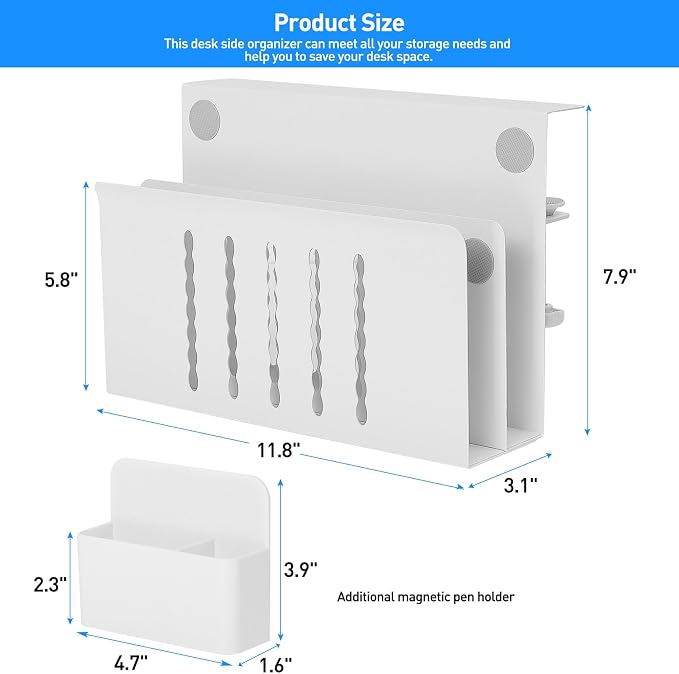MAXECHO Desk Side Storage, Under Desk Laptop Mount, Table Side Hanging File Organizer, No Drill Clamp On Cable Management Tray, Laptop Holder with Magnetic Pen Holder for Office and Home, Load 22 Lbs - Image 5