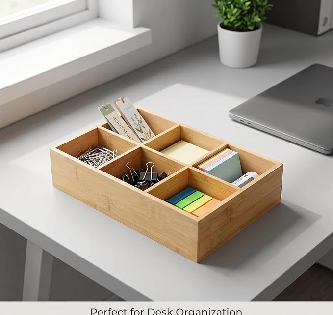 2 Pack Bamboo Small Desk Drawer Organizer | 360° Rotating, Art Supply Holder & Office Storage Caddy, For Colored Pencils, Crayons, Paintbrushes - Image 8