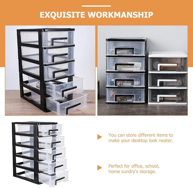 Cabilock Storage Drawers Desk Organizer with 5 Drawers:2pcs Clear Plastic Desk Storage Box Mini Storage Bin Container Case for, Storing Craft, Accessory, Stationery Jewelry Organizer Stand - Image 9