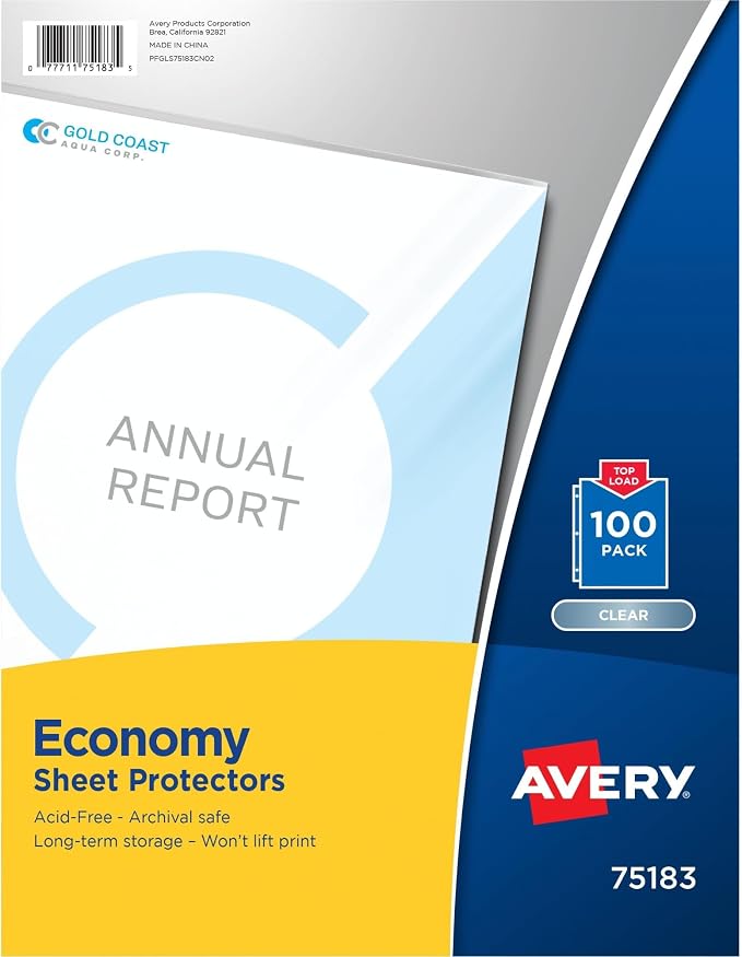 Avery Clear Economy Sheet Protectors, Top Load, 100 Document Protectors (75183) (Pack of 500) by Avery