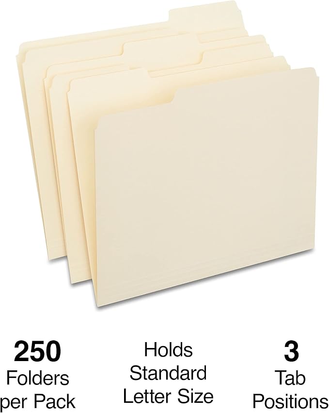 Staples File Folders, Letter Size, 1/3‑Cut Tabs, Manila, Durable Paper Stock, 500/Carton - Image 2