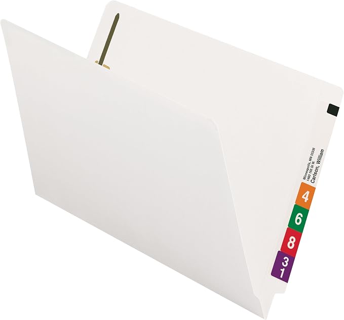 Smead End Tab Fastener File Folder, Shelf-Master® Reinforced Straight-Cut Tab, 2 Fasteners, Legal Size, White, 50 per Box (28840) by SMEAD