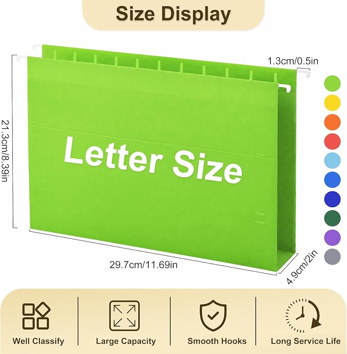 Hanging File Folders, 50 Pack Letter Size Hanging File folders with 1/5-cut Tabs, Stay Organized for Your Home and Office Bulk File, Documents and Paper, 10 Colors - Image 2