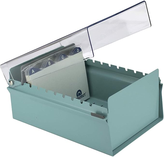 Acrimet 4 x 6 Card File Holder Organizer Box Metal Base Heavy Duty (AZ Index Cards and Divider Included) (Green Color with Clear Crystal Plastic Lid Cover) | With A-Z Index & Non-Slip - Image 6
