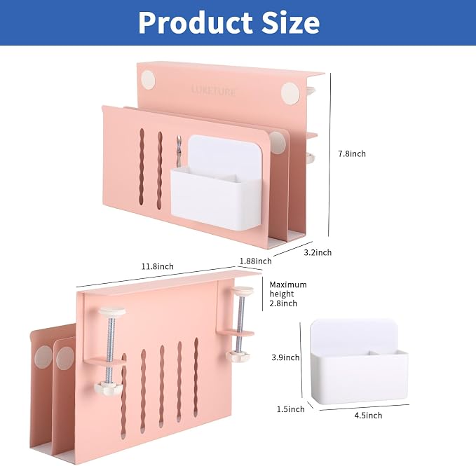 LUKETURE Desk Side Storage, 2 Tie Laptop Holder No Drill Clamp On Organizer | Sturdy Steel Double Tier Strong, Magnetic Pen Holder, No Drill Clamp for Standing Desk Organizer, Fits 0.3-2.8" - Image 9
