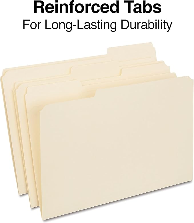 Staples Reinforced File Folder, Legal Size, 1/3‑Cut Tab, Manila, Durable Construction, 200/Carton - Image 3