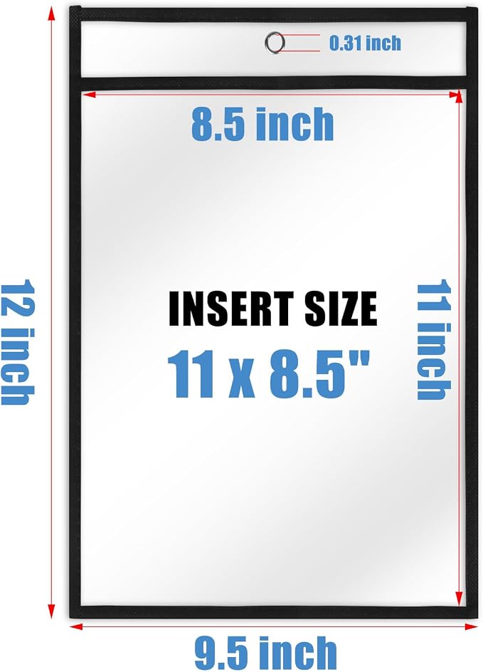 Heavy Duty Dry Erase Pockets 8.5x11, Plastic Paper Sleeves Job Ticket Holder 50 Pack Clear Sheet Protectors 8.5 x 11 Clear Document Sleeves for Shop Office Classroom Home, Black - Image 2