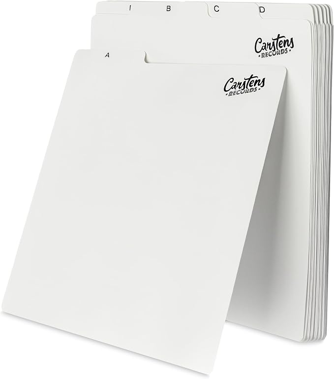Carstens Records Heavy Duty Vinyl Album Dividers A-Z | 12" Organizers with Tabs | Pack of 26 White | Made in The USA | for Top Browsing by CarstensRecords