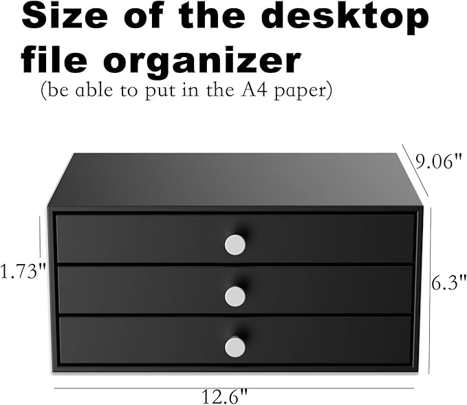 Metal Desk Top Drawers, Small Table Organizer with 3-Drawer Storage Organizer for A4 File, Desk File Storage Organization for Office, Home, No Assembly Required, Black - Image 3