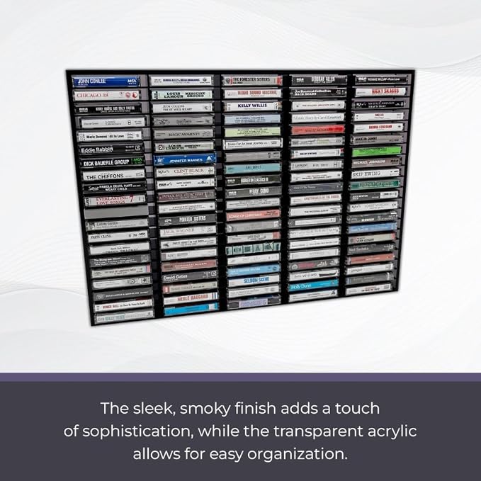 Kingdom Smoky Acrylic Wall Mount Cassette Tape Rack/Stamp Pad Rack for Easy Sorting and Organizing of Cassette Tapes, Stamp Pads, Playing Cards, Card Decks and More,100 Slots - Image 3