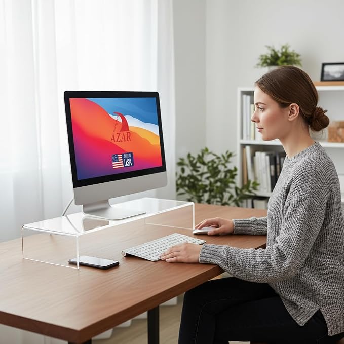 Azar 515360 Acrylic Monitor Stand Riser – Made in USA Laptop stand and Monitor Riser Acrylic Monitor Stand Riser Clear Laptop Stand for Desk Ergonomic Display Riser, Clear (21-Inch-Luxury Handcrafted) - Image 7