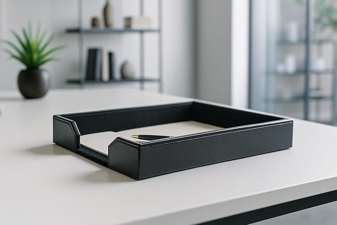 Dacasso Bonded Leather Desktop Tray Luxury Letter Holder & Paper Organizer for Desk, 13.5in x 10.5in x 2.13in, Black - Image 3