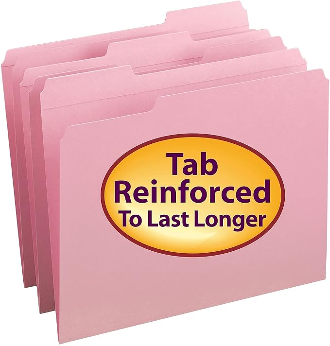 Smead File Folder, Reinforced 1/3-Cut Tab, Letter Size, Pink, 100 per Box (12634) - Image 9