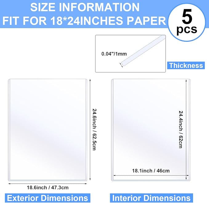Sherr 5 Pcs 18 x 24 Inches Rigid Print Protectors Clear Hard Plastic Sheet Protectors Poster Sleeves for Protect Store and Display Photographs, Prints and Documents - Image 2