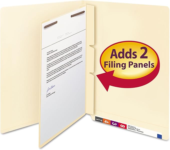 Smead Self-Adhesive Folder Divider, 1" Twin Prong Fastener, Letter Size, Manila, 100 per Box (68027) by SMEAD