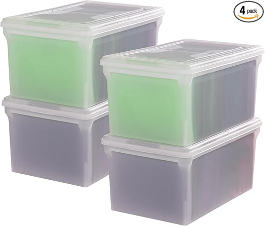 IRIS USA 4-Pack Snap File Box with Locking Lid, Black | Protect important documents, letter and legal files with secure storage for home offices, moving, and long-term organization by IRISUSA