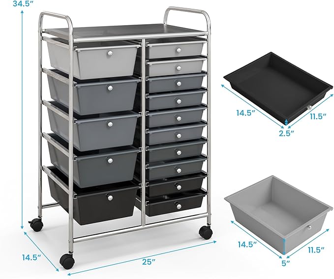 Giantex 15 Drawers Rolling Cart, Classroom Organizers, Storage Cart with Wheels, for Teacher Office Home School Supplies Tool Craft Art Paper - Image 3