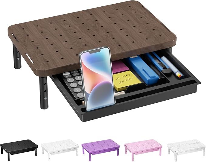 WALI Plastic Computer Monitor Stand with Storage, Adjustable Laptop Riser | Laptop Riser with Airflow Vents, Desk Organizer for Computer, Printer, Notebook (PTT002-C), 1 Pack, Brown by WALI