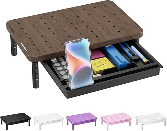WALI Plastic Computer Monitor Stand with Storage, Adjustable Laptop Riser | Laptop Riser with Airflow Vents, Desk Organizer for Computer, Printer, Notebook (PTT002-C), 1 Pack, Brown by WALI