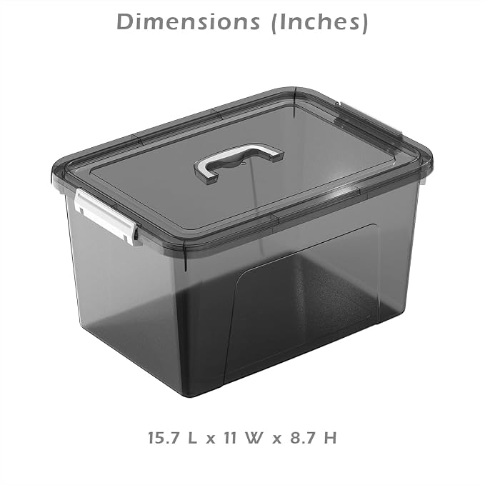 19 Quart Stackable Plastic Storage Bins with Lids, 6 Pack Clear Black Organizer Boxes with Secure Latches for Garage, Tools, Closet, Office, Durable Storage - Image 2