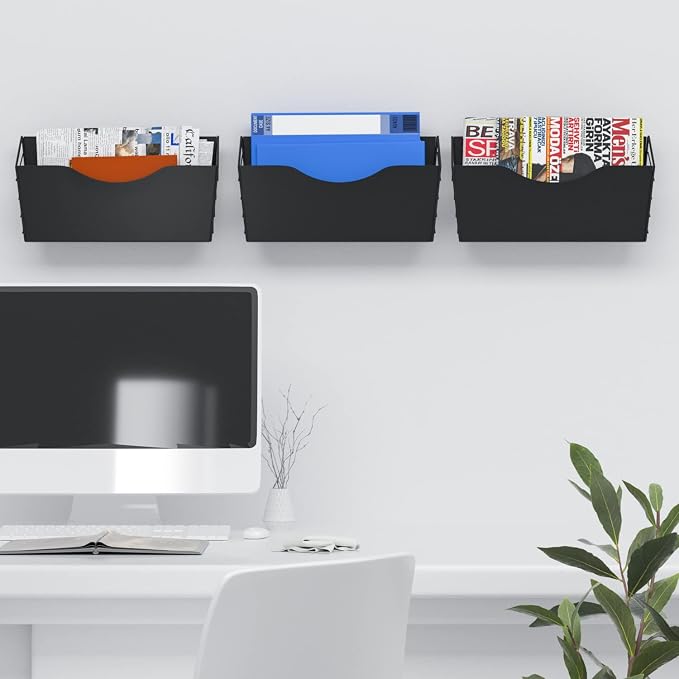 3 Pockets Magnetic File Holder for File Cabinets, Refrigerator, Whiteboard, Paper Organizer, Mail or Folder Holder, Magazine Rack,Wall Mount Hanging Mail Organizer (black) - Image 4