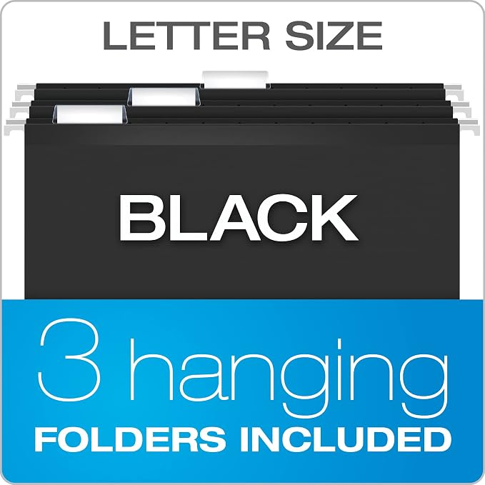 Pendaflex Portable File Box with File Rails, Hinged Lid with Double Latch Closure, Black, 3 Black Letter Size Hanging Folders Included (41732AMZ) - Image 6