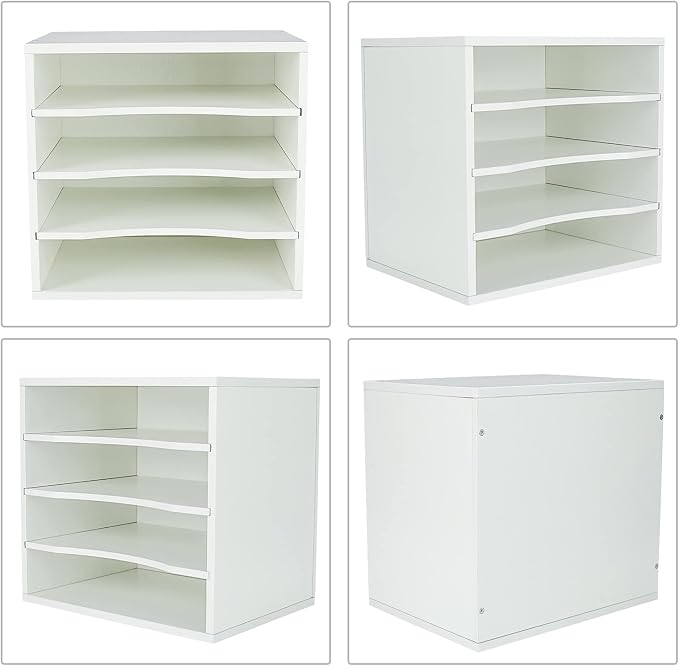 Mail Sorter Organizer, Wood Countertop Literature Organizer, Office Supplies Desktop File Bill Paper Organizer for Office Home School, 4 Compartments, White - Image 2