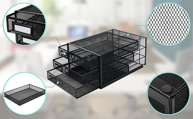 EXERZ Paper Sorter 3 Tier Drawers A4 / Multifunctional Desk Organiser/Letter Tray - Documents, Magazines, Notebooks and Letters | Pull Out Metal Mesh Drawers For A4 Documents Magazines Notebooks And Letters Space Saving Storage For Office Home Study - Image 8