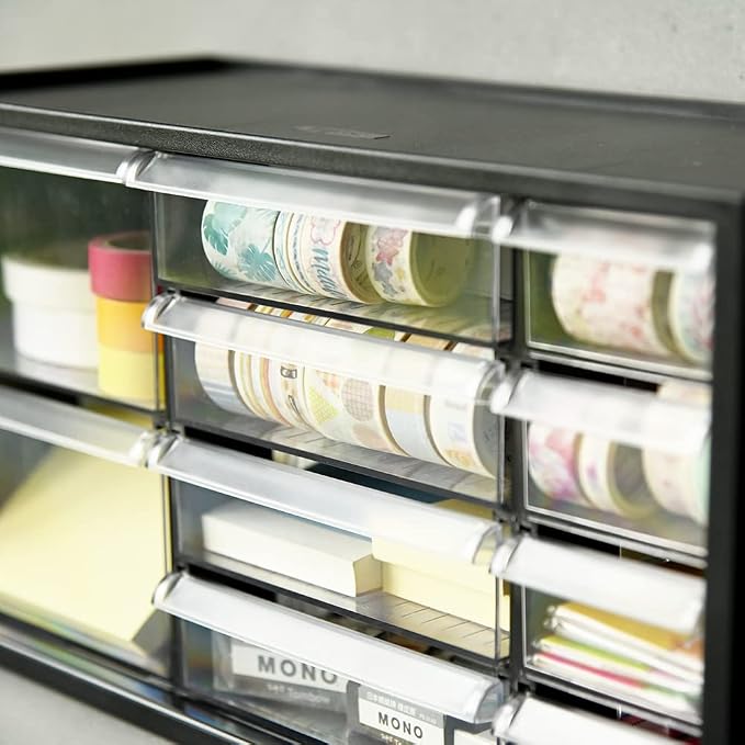 Plastic Desk Drawer Organizer w/10 Drawers, Clear Small Parts Storage w/Drawers, Arts, Craft, Medicine Vitamin, Teacher Toolbox, Stationary, Accessories, Dust-proof, Black A9-5244-BK - Image 4