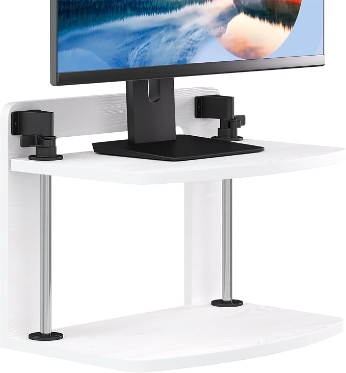 Computer Monitor Stand Riser for Reduced Neck Strain, Adjustable Height Desk Shelf Organizer Monitor Riser Stand for PC Monitor - Not for Laptop - Withe - Wood Grain, MR01-M - Image 8