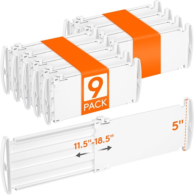 Lifewit 5" Tall Drawer Dividers, Adjustable Deep Drawer Organizer Clothes | 9 Pack 11.5"-18.5" Expandable White Plastic Separators for Dresser, Kitchen, Cabinet, Closet, Office Organization & Storage by Lifewit